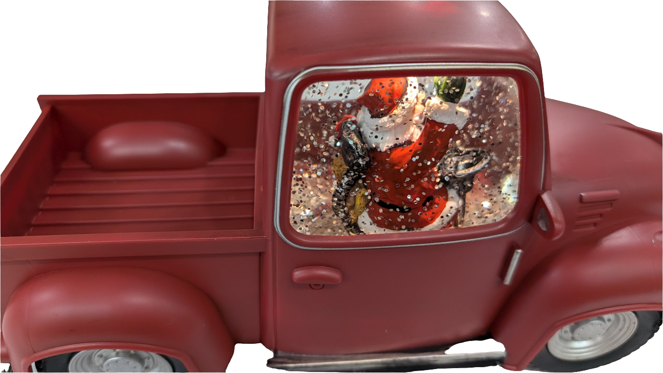 8.75"H Lighted Spinning Water Globe Red Truck w/Santa