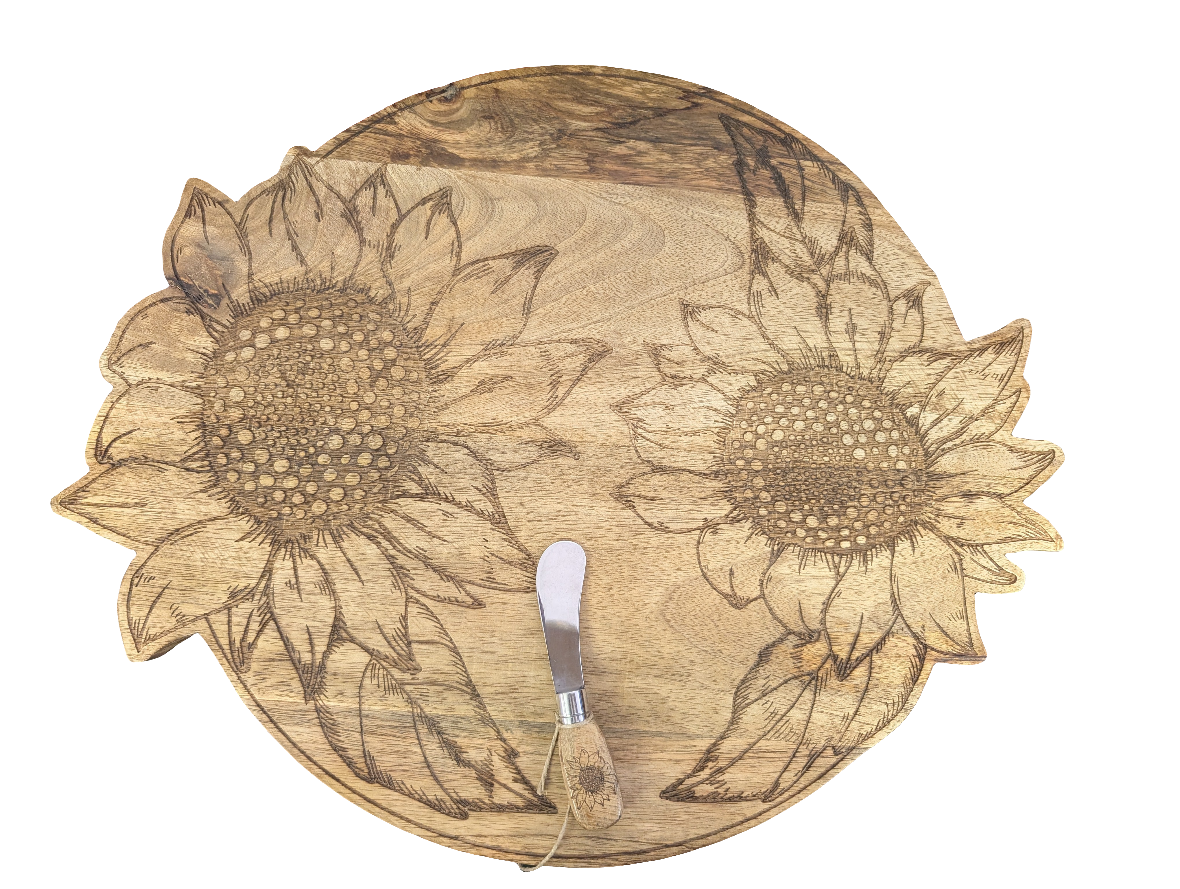 18" Sunflower Engraved Charcuterie Board Set