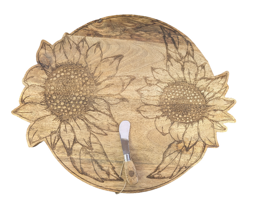 18" Sunflower Engraved Charcuterie Board Set