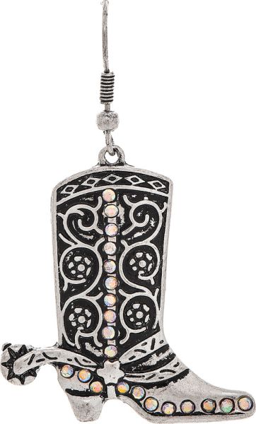 Silver Engraved Western Boot Earrings