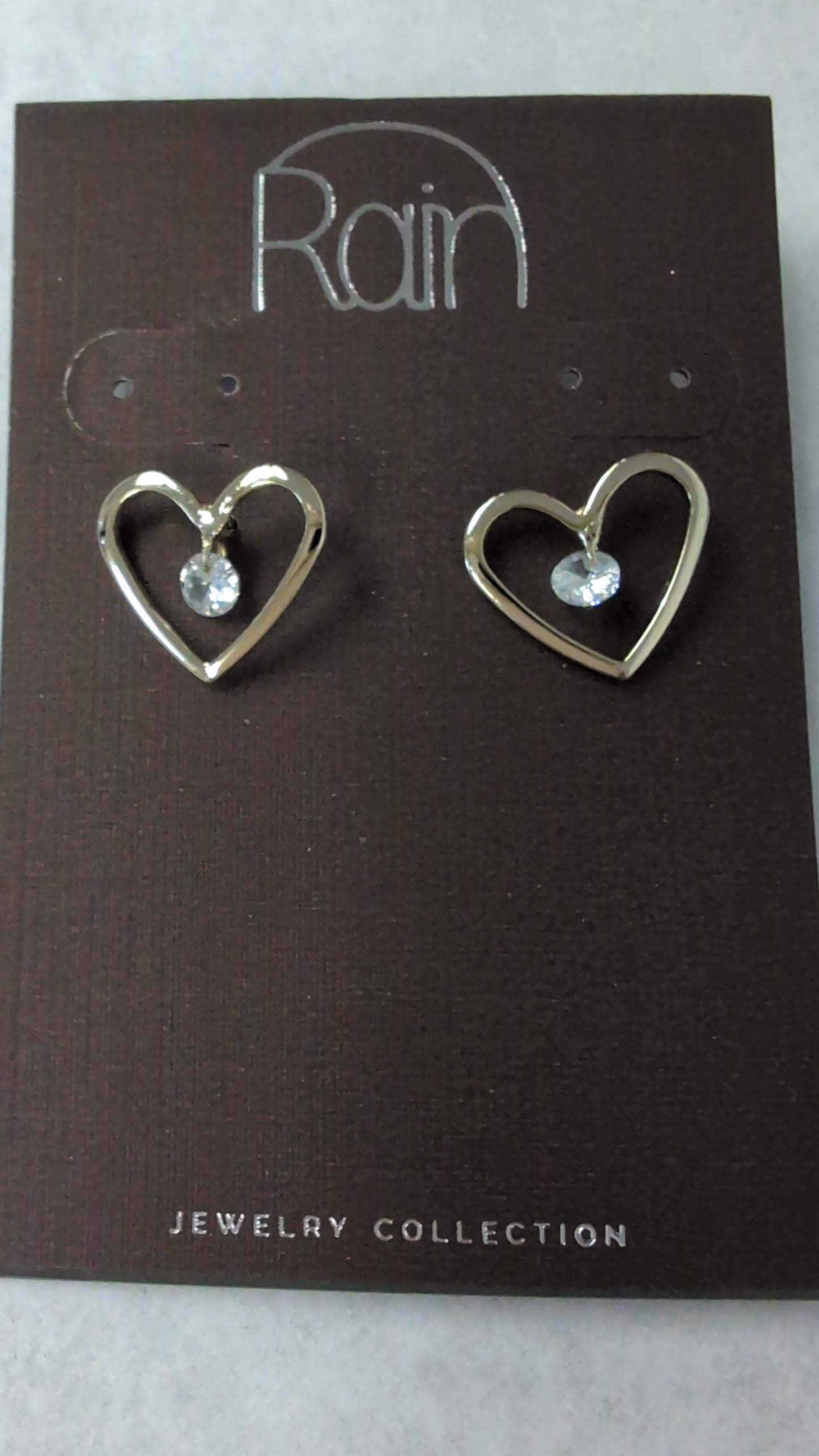 Gold Brass Heart with Cubic Zirconia stud earrings