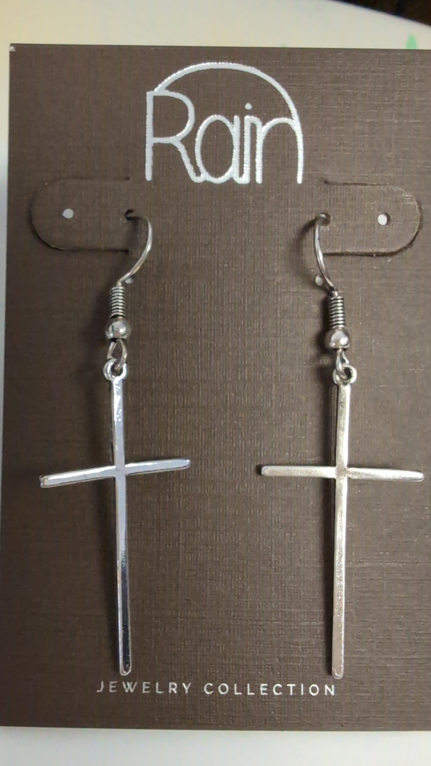 Silver Narrow Cross Earrings