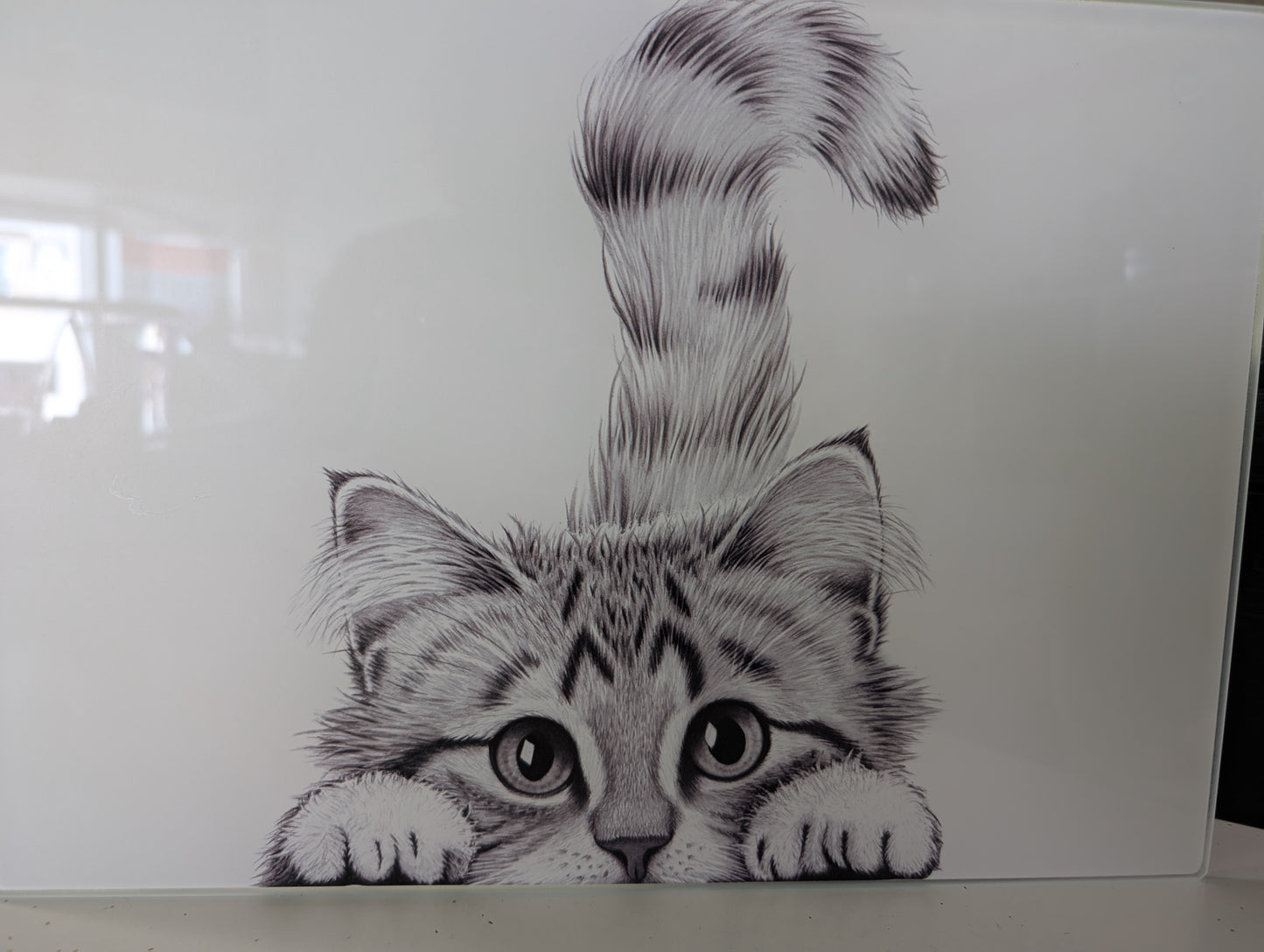 Cat Glass Cutting Board – Black & White Kitten Design