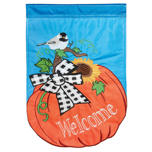 Chickadee on Pumpkin double Applique Large Flag