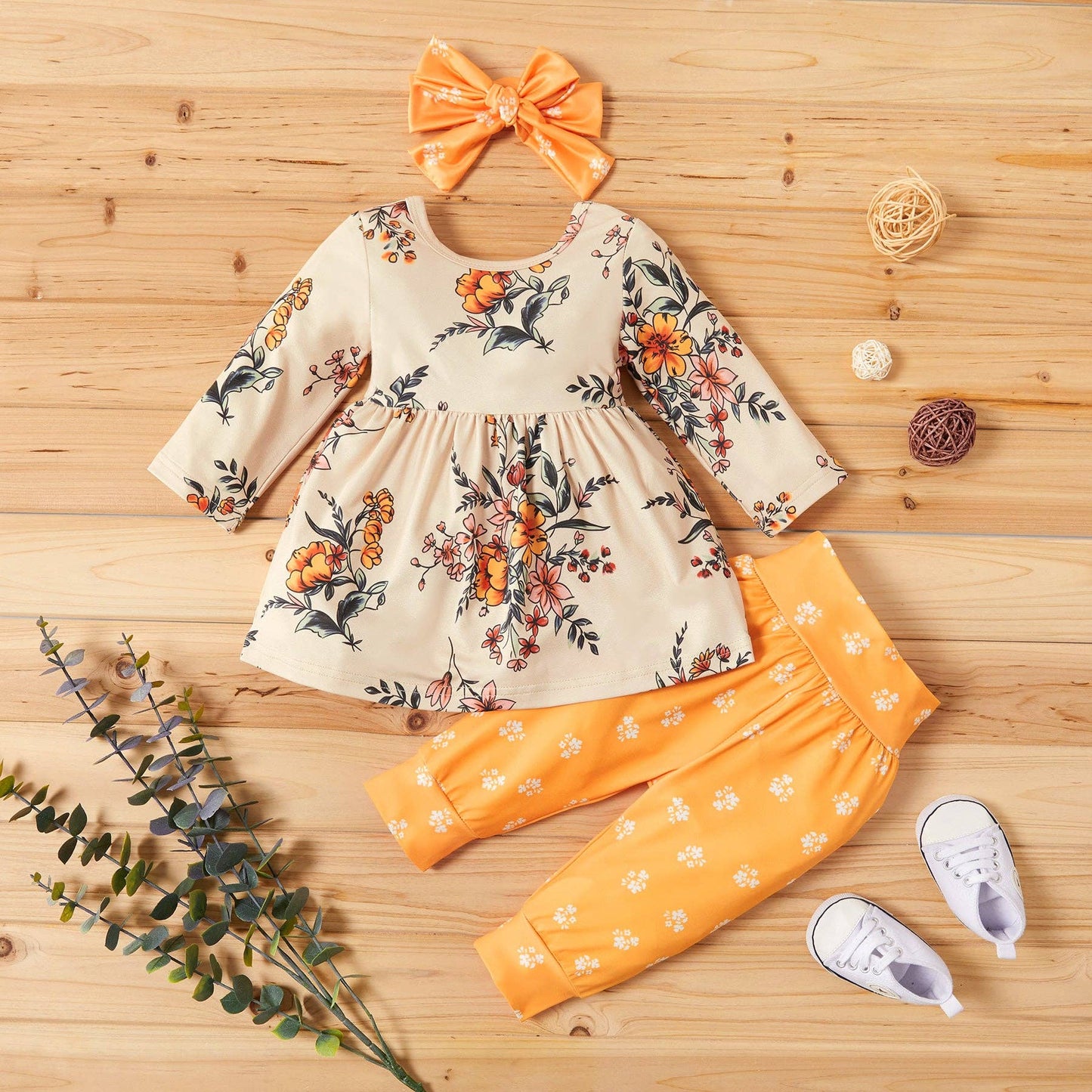 3-piece Baby Pretty Floral Dress Top Pants Set