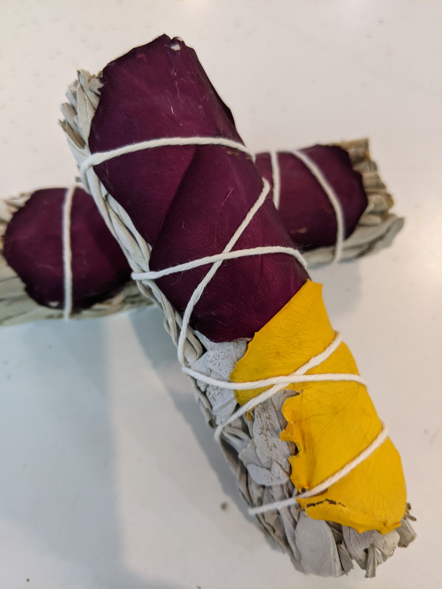 White Sage with Rose Petals Smudge Stick