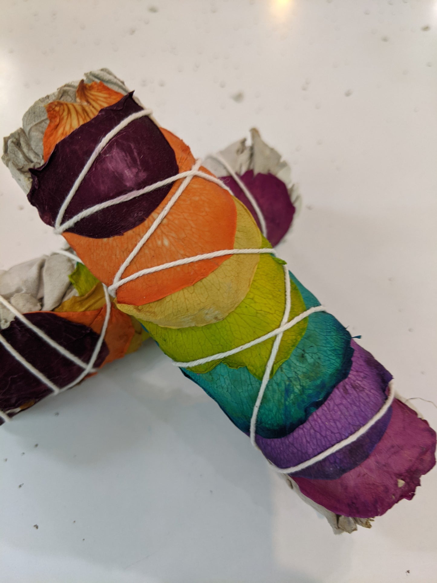 White Sage with Rainbow Chakra Rose Petals Smudge Stick