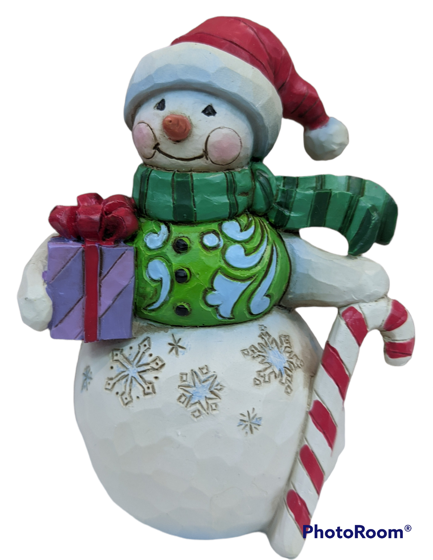 Jim Shore Mini Snowman with Candy Cane and Gift