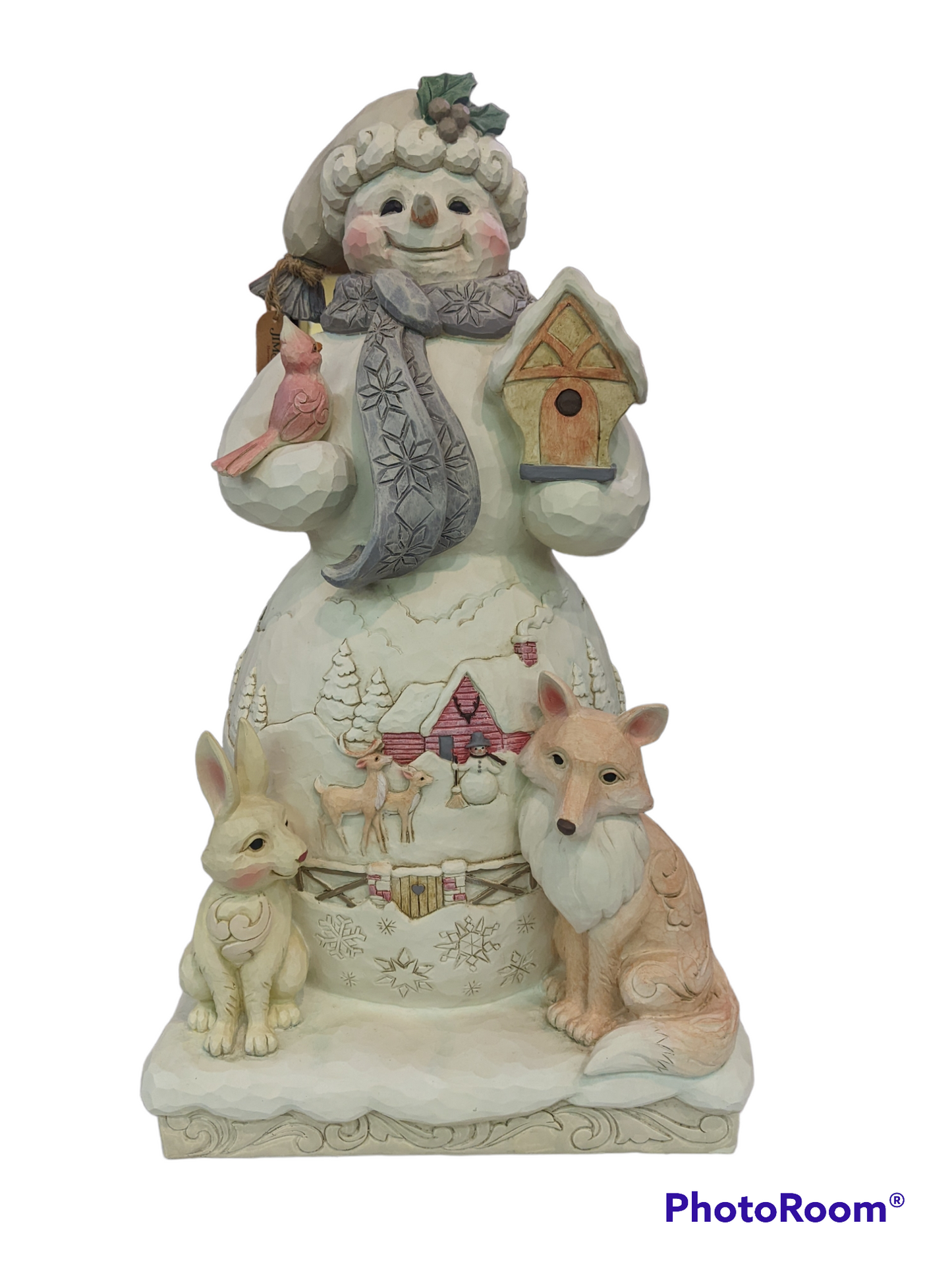 Jim Shore White Woodland Snowman Statue w/ friends