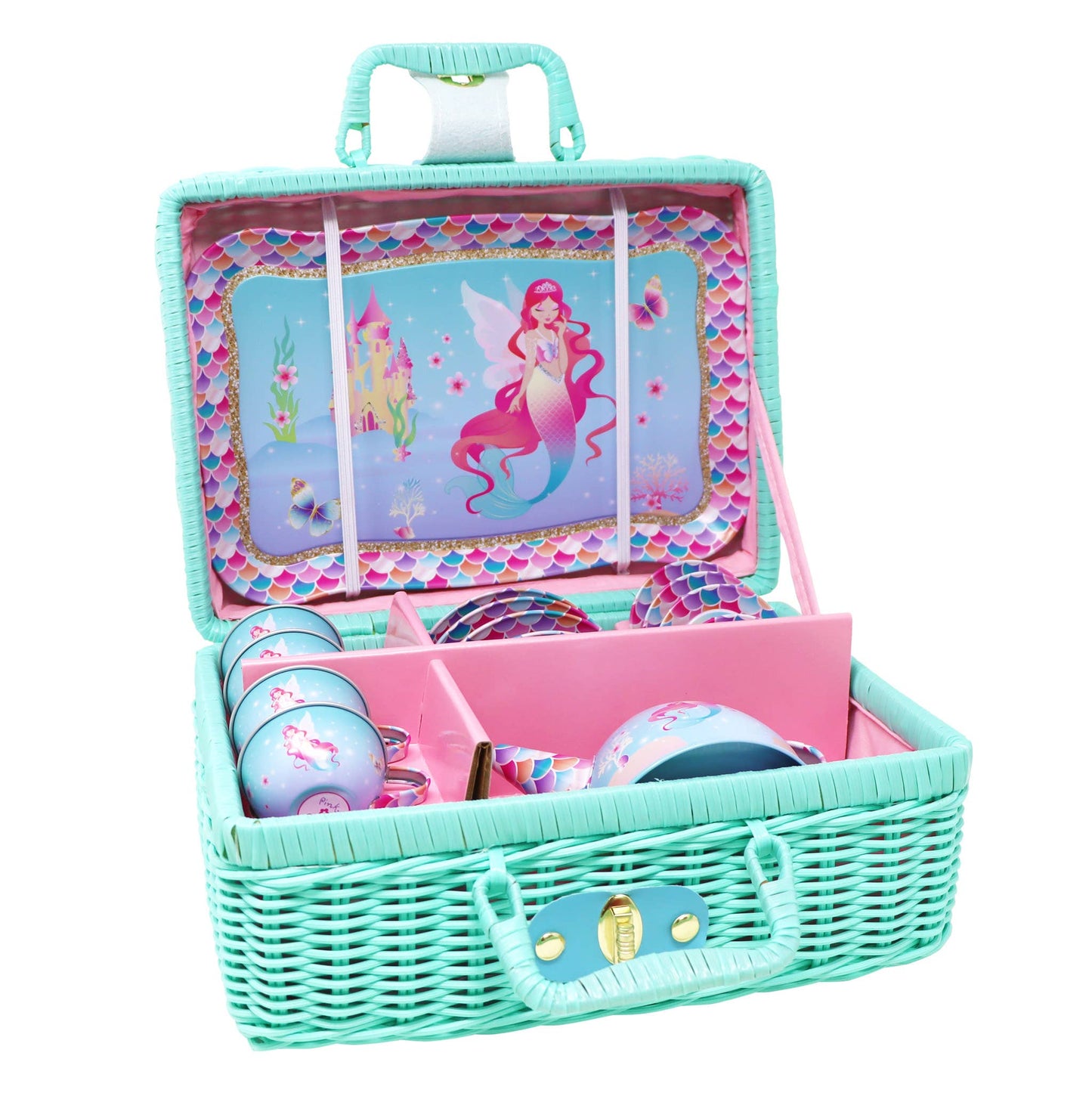 Shimmering Mermaid Tea Set in Basket