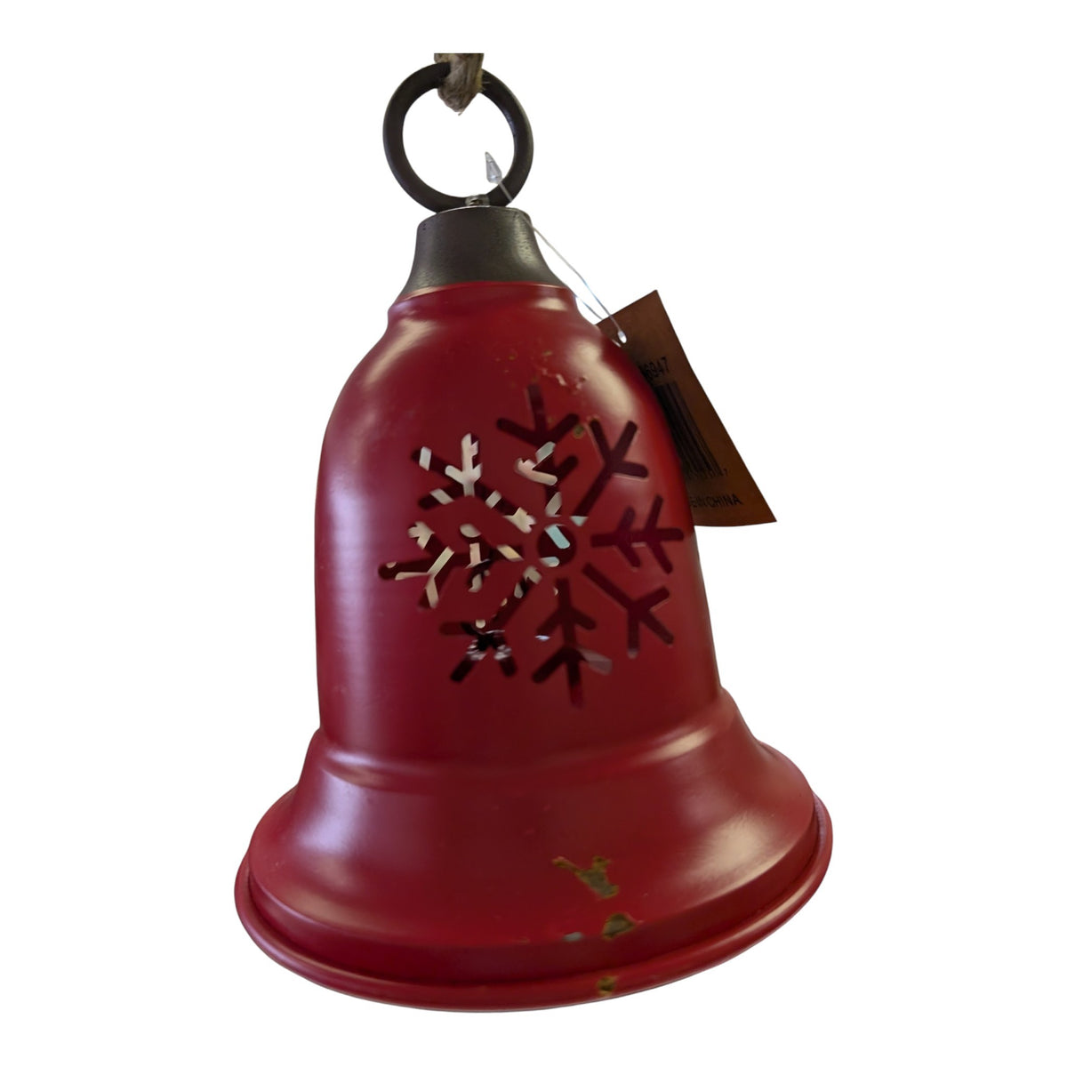 Rustic Metal Snowflake Jingle Bell – Red or White