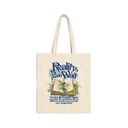 Reality Can Wait Blue Design Literary Tote Bag - Perfect for Book Lovers