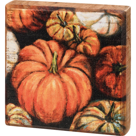 Pumpkin Wooden Block Sign – 4" x 4"