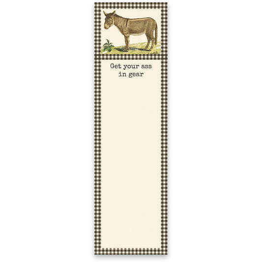 Funny Farmhouse Magnetic List Pad – “Get Your Ass in Gear” Donkey Notepad
