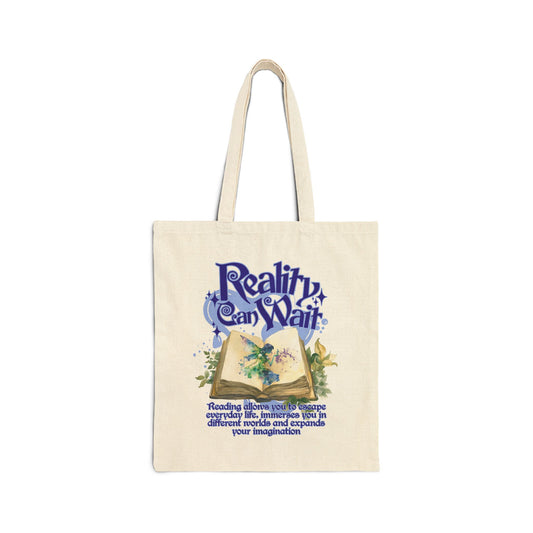 Reality Can Wait Purple Design Literary Tote Bag - Perfect for Book Lovers