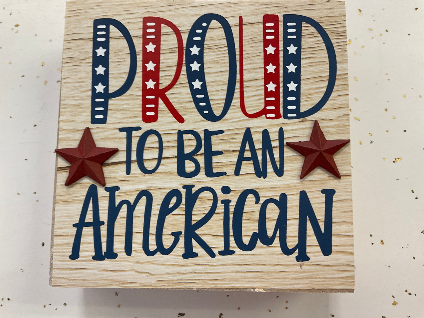 Americana Design 3.94" Wood Block – Assorted Patriotic Sayings