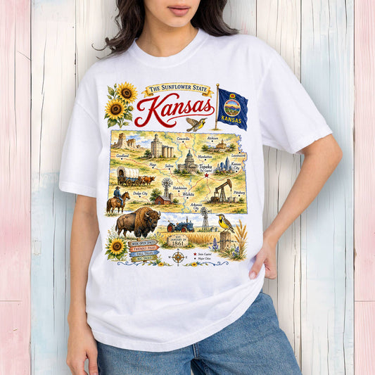 Kansas State Map Landmark T-Shirt