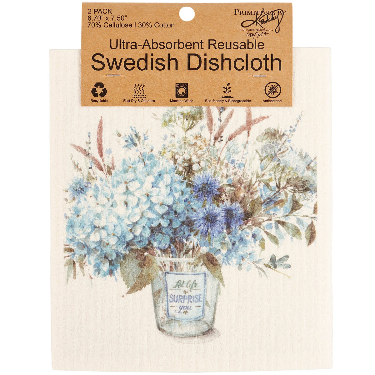 Blue Floral Swedish Dishcloths - Set of 2