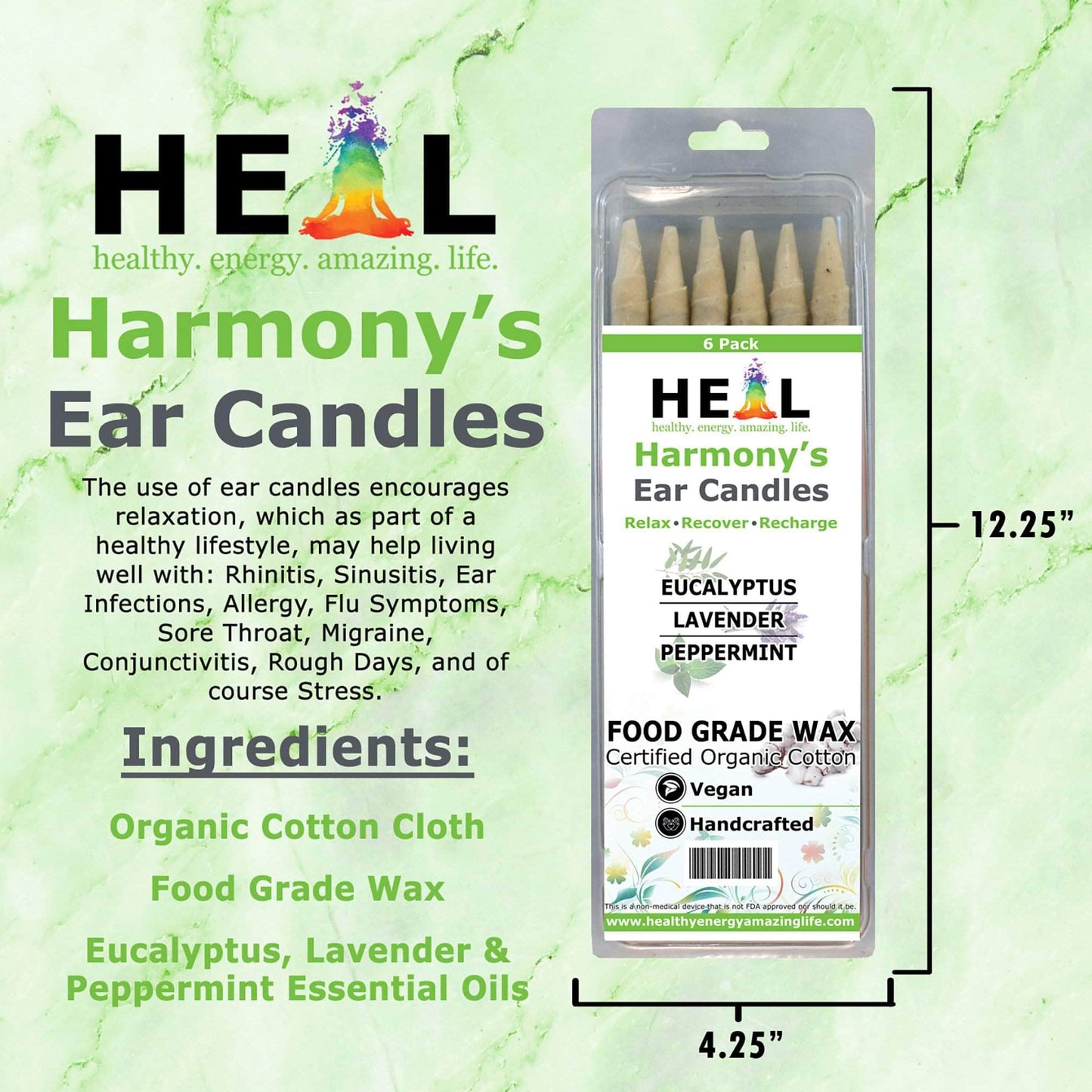 Eucalyptus, Lavender & Peppermint Ear Candles by Doc Harmony: 2-Pack
