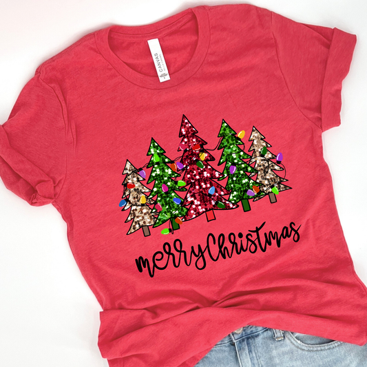 Merry Christmas women's t-shirt, Faux sequins, Holiday trees