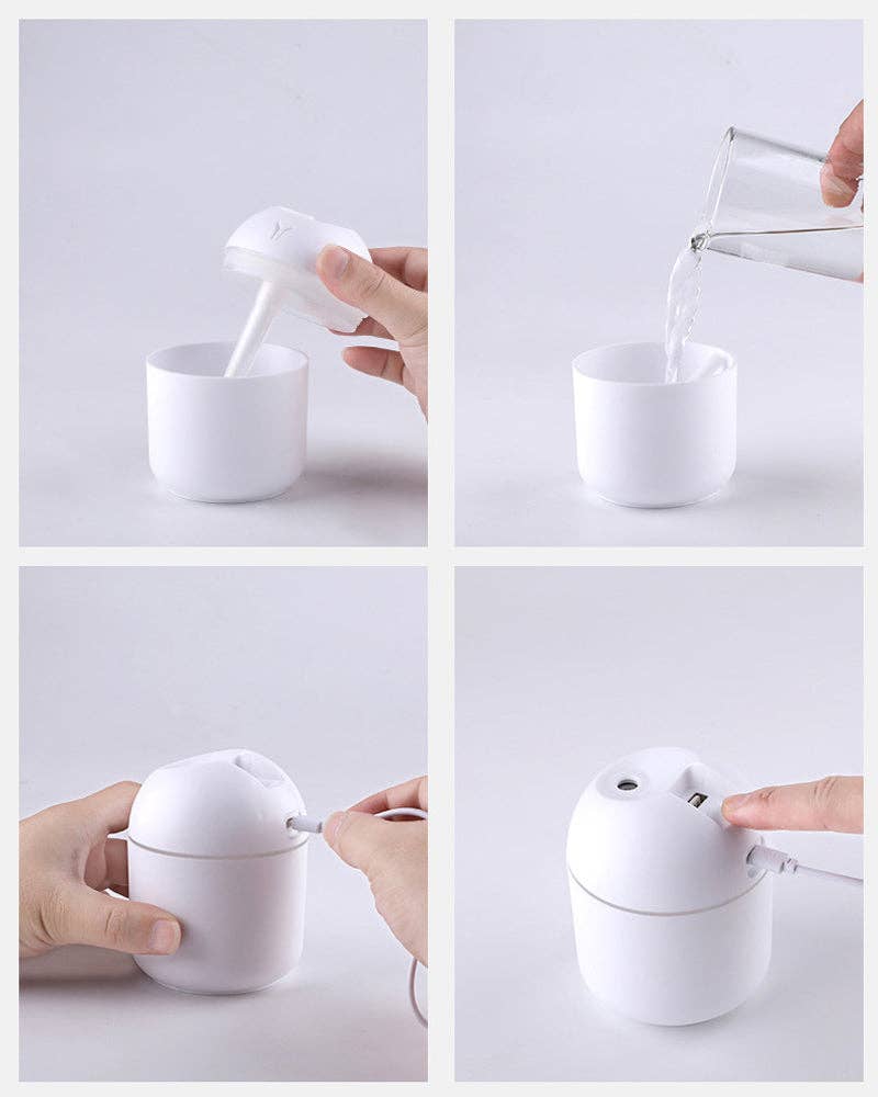 Mini Cool Mist Diffuser/Humidifier, Nightlight, 220ml, USB: White