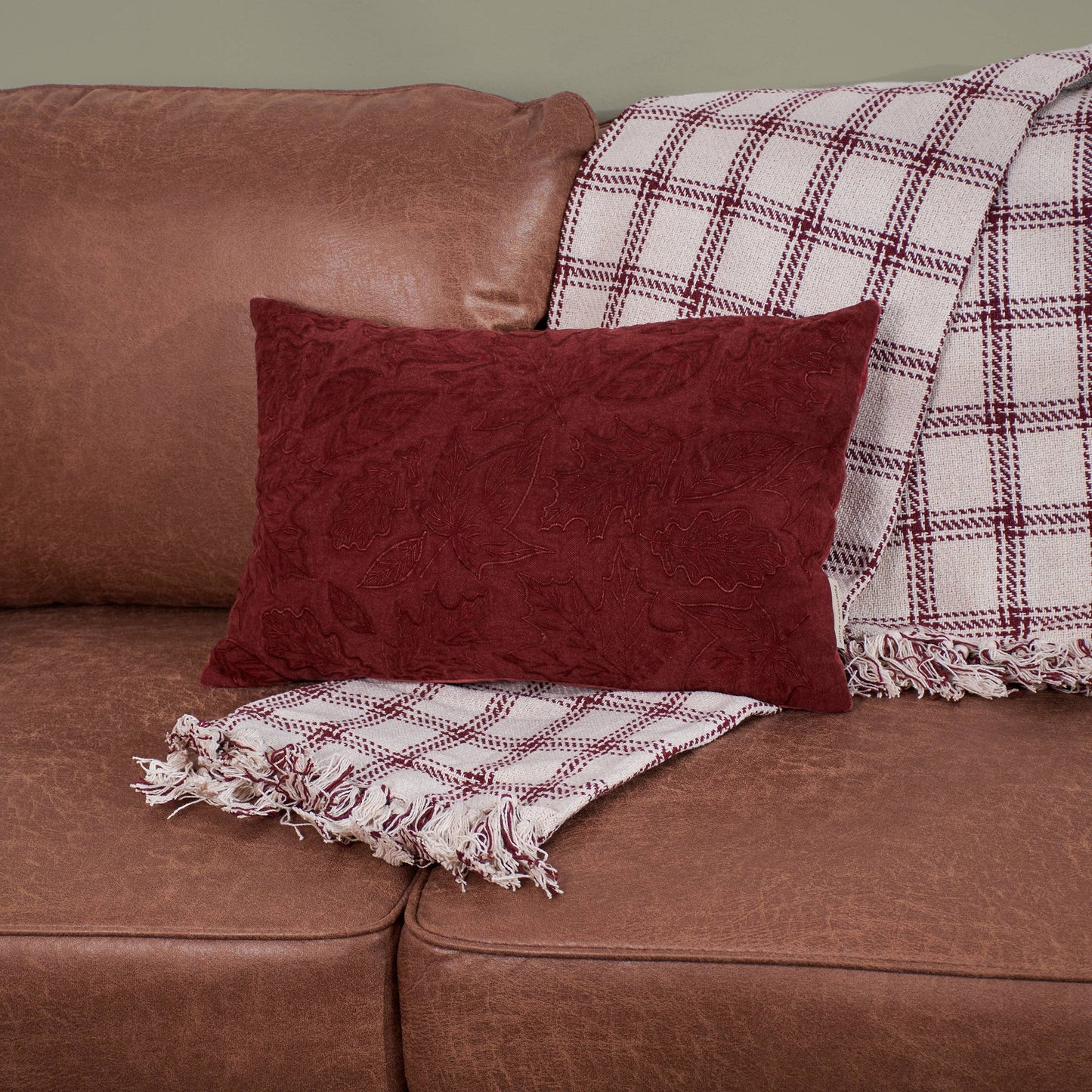 Falling Leaves Embroidered Fall Pillow