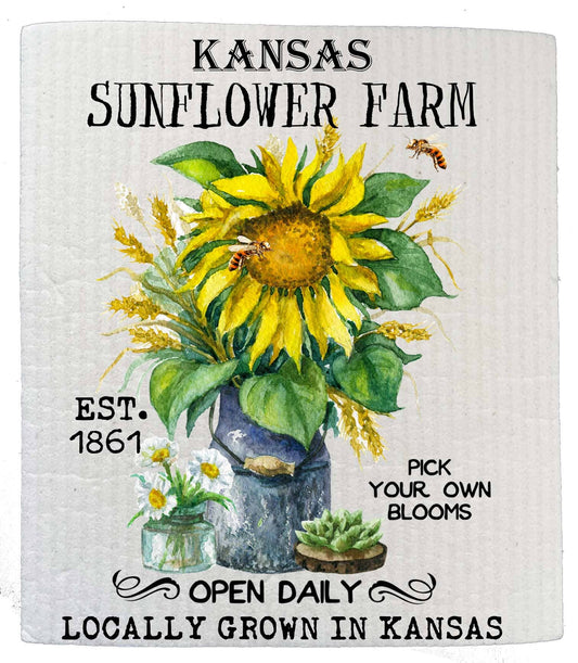 Kansas State Flower Sunflower Kitchen SWEDISH Dishcloth