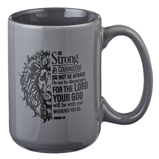Mug Gray Lion Be Strong Joshua 1:9