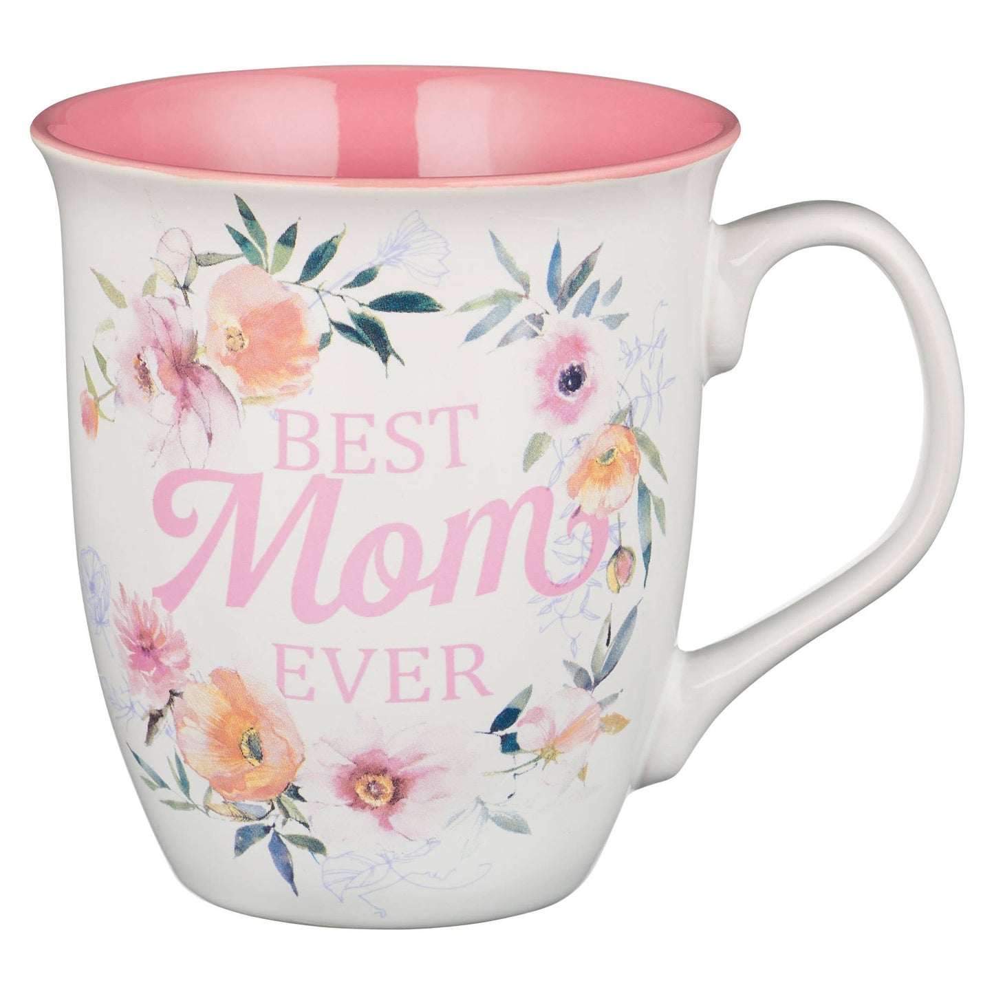 Best Mom Ever Floral Mug - Pink Interior (14oz)  Num. 6:24