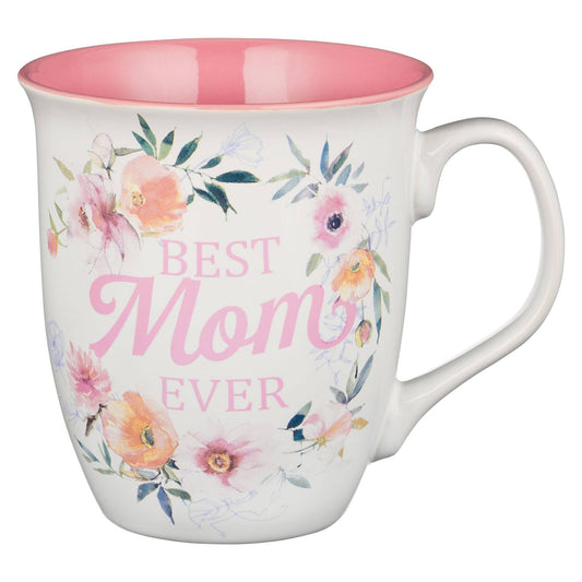 Best Mom Ever Floral Mug - Pink Interior (14oz)  Num. 6:24