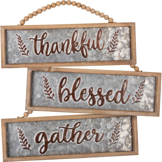 Thankful, Blessed & Gather Wood and Metal Fall Signs