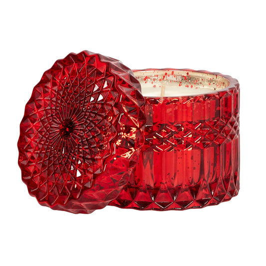 Holiday Spice • 8oz Petite Shimmer Candle – Iridescent Red Glass