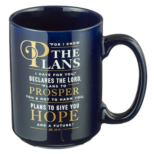 “For I Know the Plans” Navy Mug – Jeremiah 29:11 (15 oz)