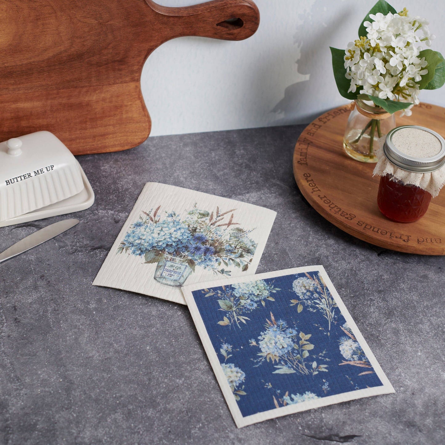 Blue Floral Swedish Dishcloths - Set of 2