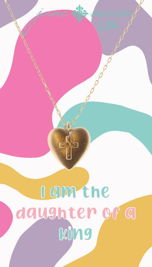 Jane Marie Kids Gold Heart &amp; Cross Necklace – 14" + Extender Ages 4 - 14