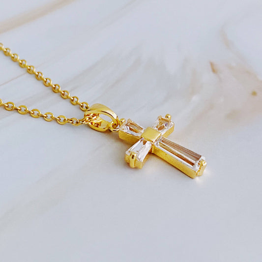 My Dear Crystal Cross Necklace 18K Gold Plated