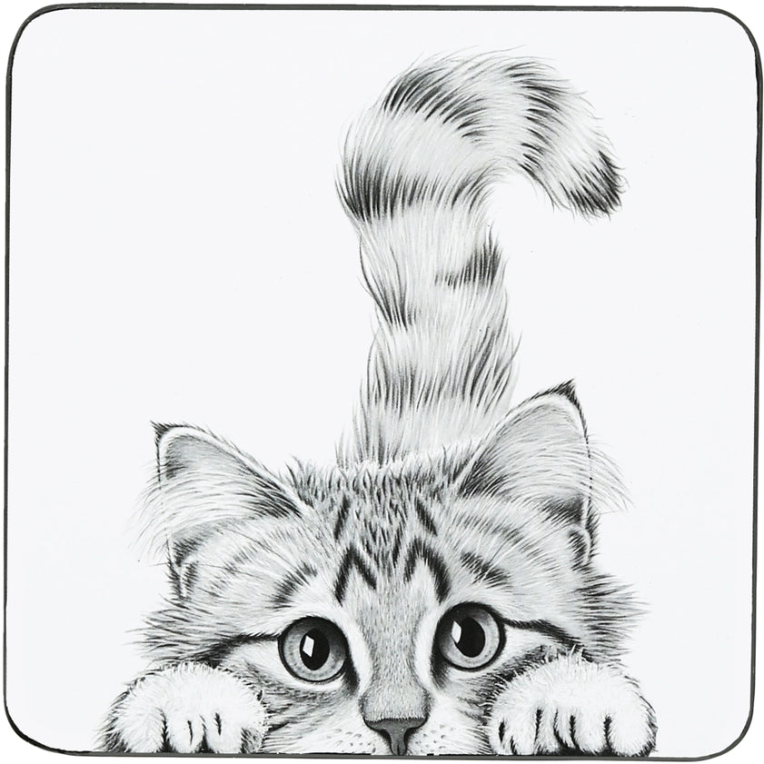 Cat Coaster – Black & White Kitten Design