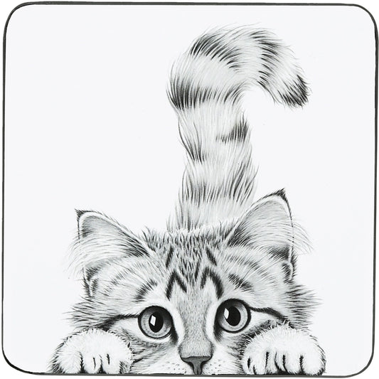 Cat Coaster – Black & White Kitten Design