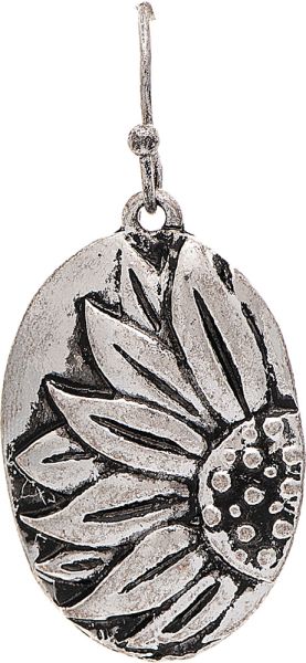 Silver Sunflower Oval Earrings
