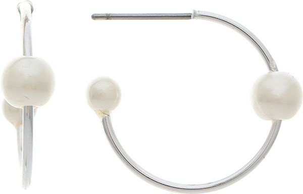 Silver Faux Pearl Mini Post Hoop Earring