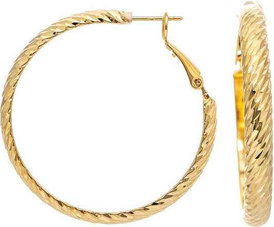 Gold 14K Diamond-Cut Hoop Earrings – 1.5"