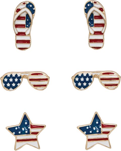 Gold Patriotic Earring Trio Set
