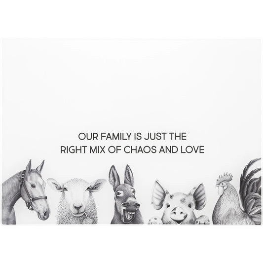 Glass Cutting Board – “Our Family is Just the Right Mix of Chaos and Love”