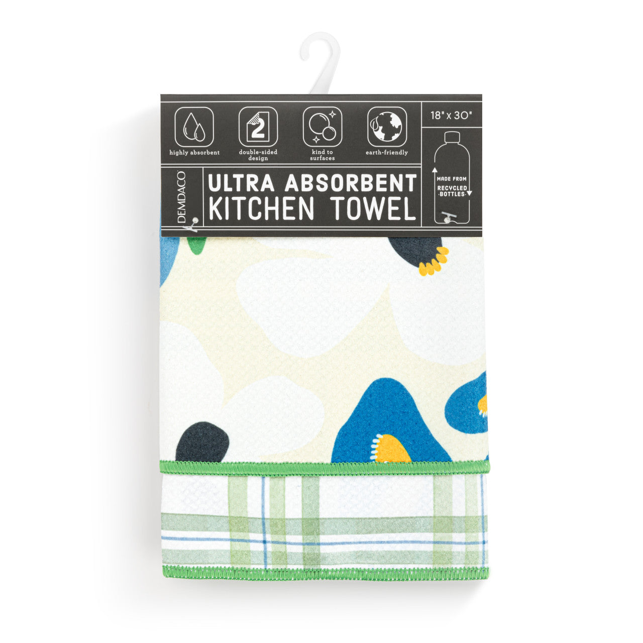 Floral Green Plaid Ultra Absorbent Reversible Kitchen Towel – 18" x 30"