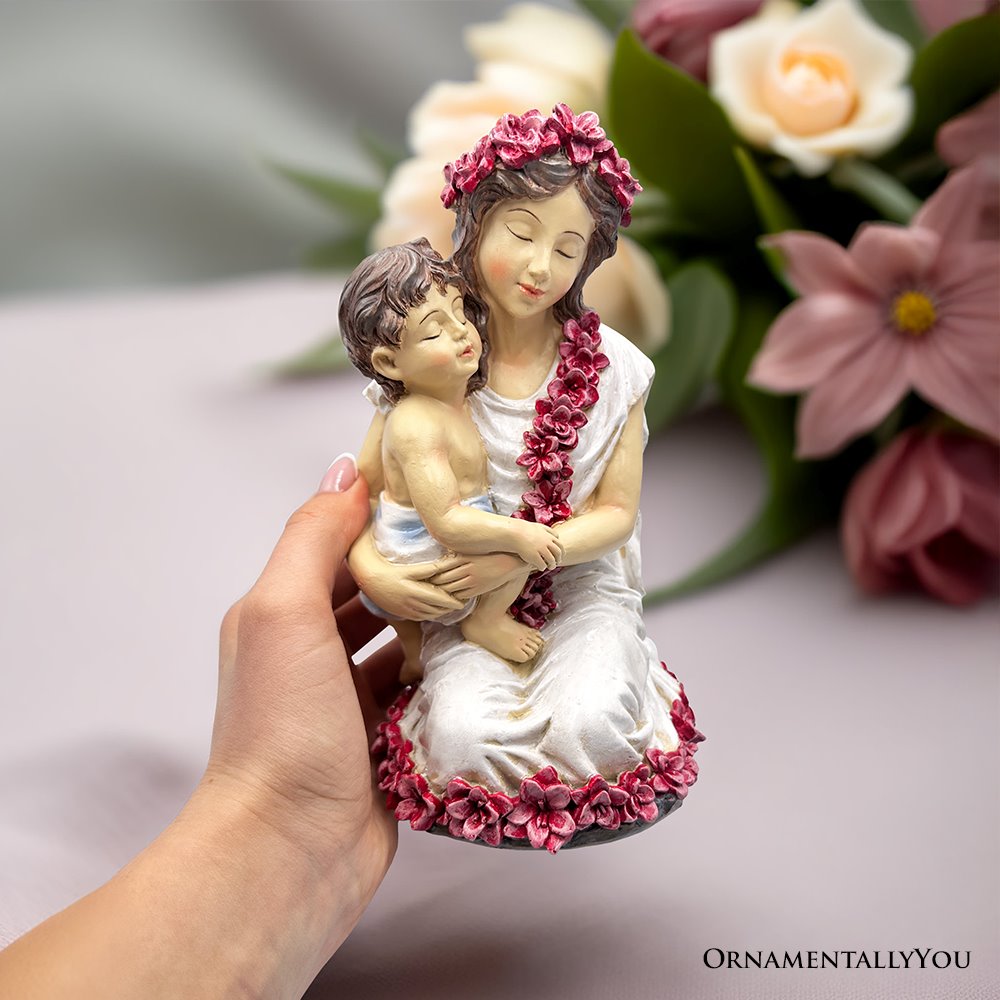 A Mother’s Embrace Figurine, 8" Child and Mom Heartwarming Tabletop Statue Decoration