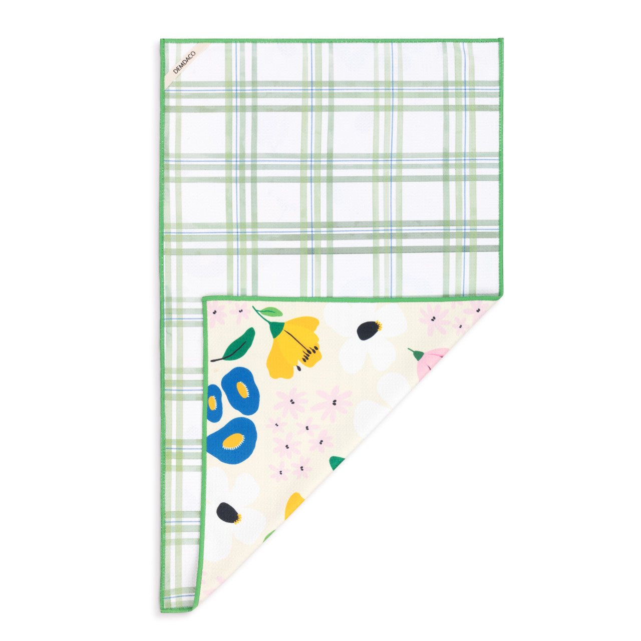 Floral Green Plaid Ultra Absorbent Reversible Kitchen Towel – 18" x 30"