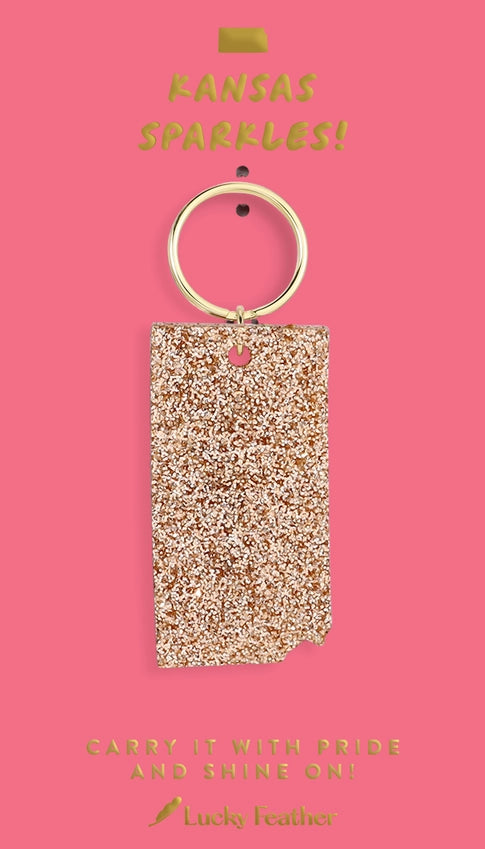 Glitter Keychain - Gold Glitter Kansas