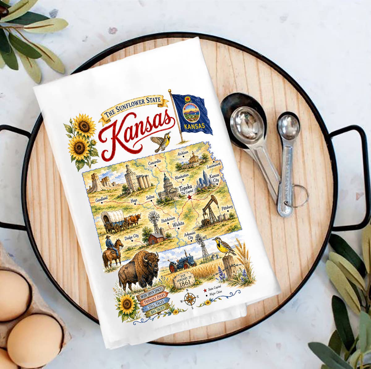 Kansas Landmark Tea Towel