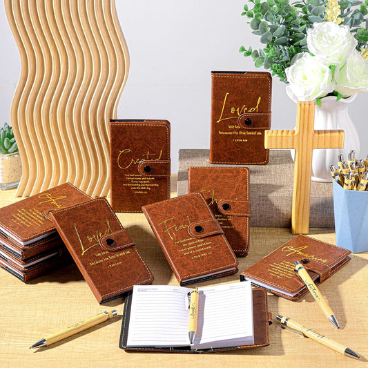 Leather Journal or Bible Study Notebook & Pen Set