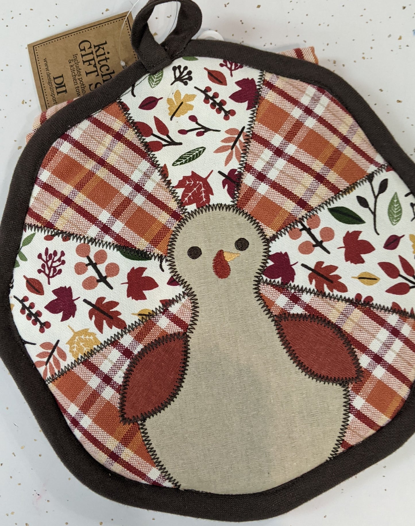 Gobble Turkey Potholder w/matching dishtowel